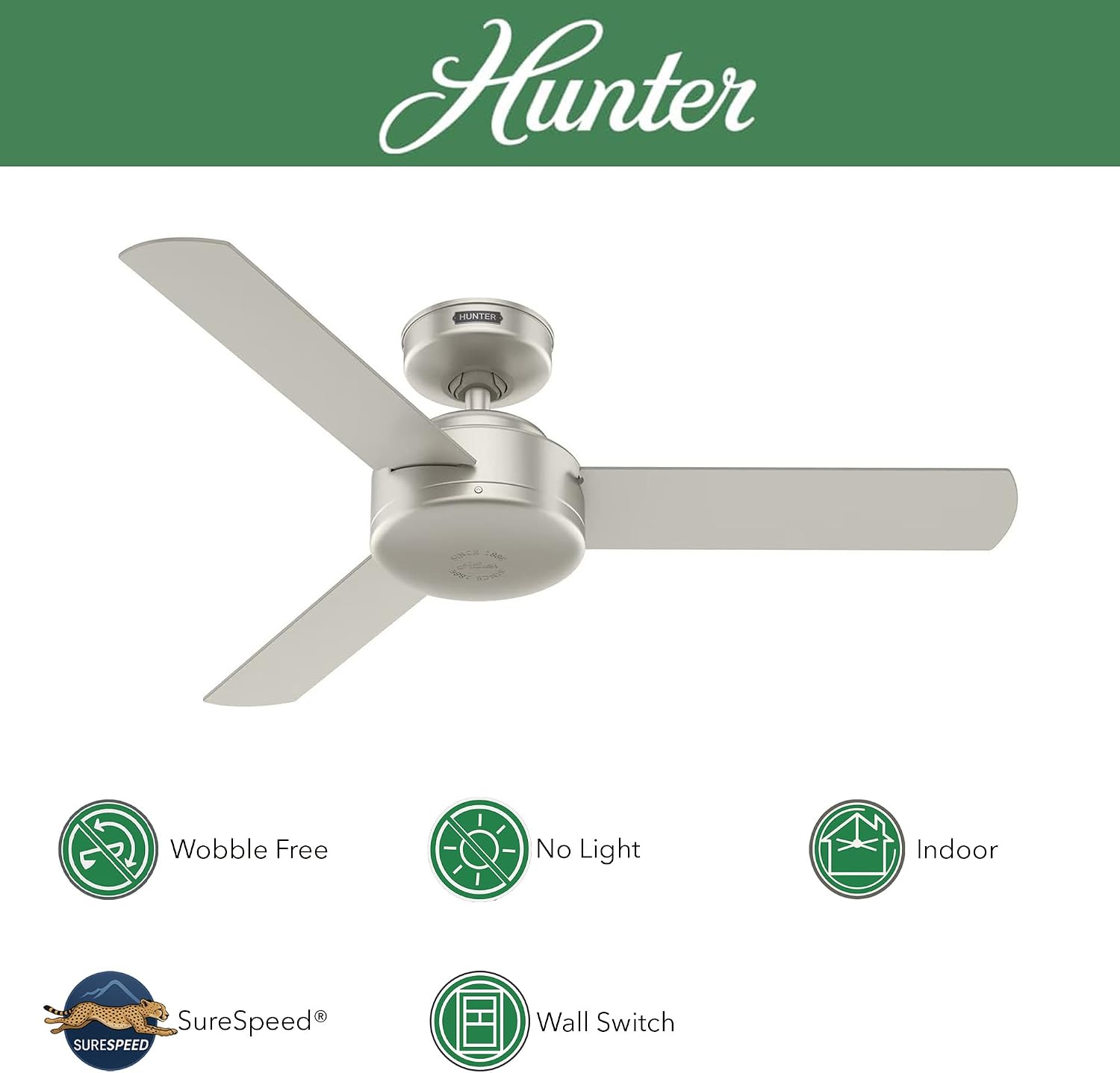 Hunter Fan 44 Inch Casual Matte Nickel Finish Indoor Ceiling Fan With 3 Blades (Renewed)