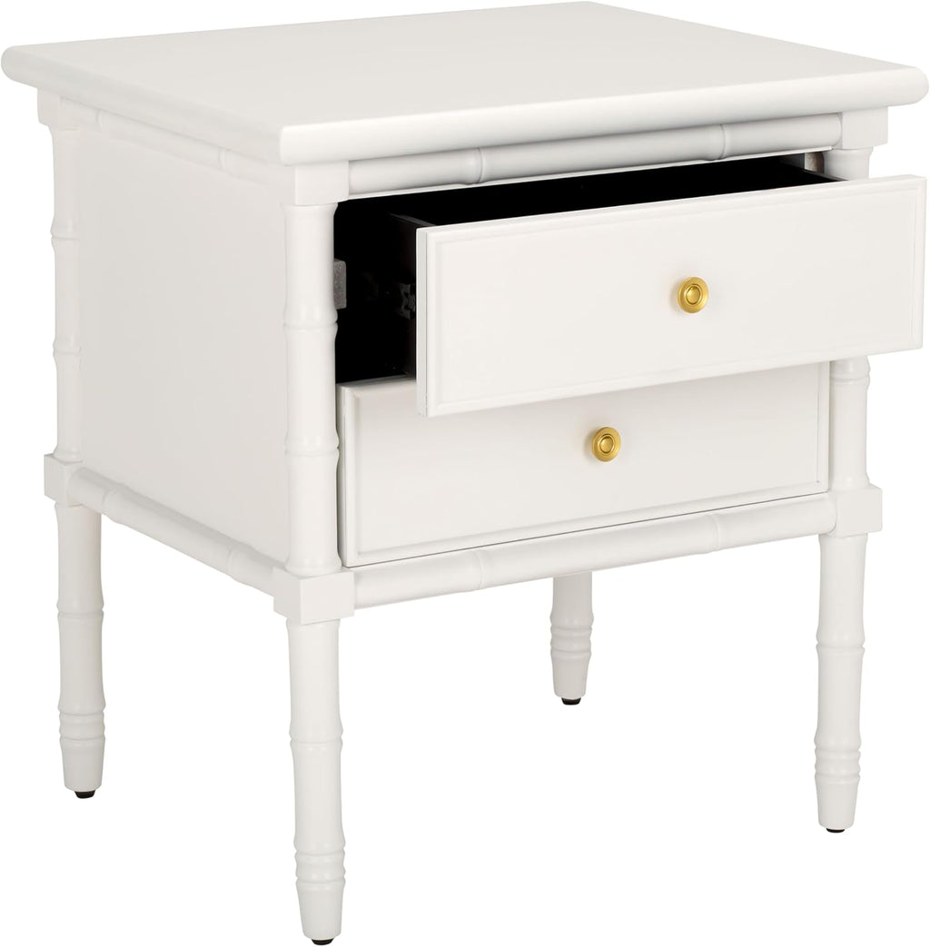 SAFAVIEH Furniture - Niah 2-Drawer Nightstand - White & Gold - Wood - Glam Hardware Design - Ideal for Bedroom, 23'W x 20'D x 25.25'H (NST3501B)