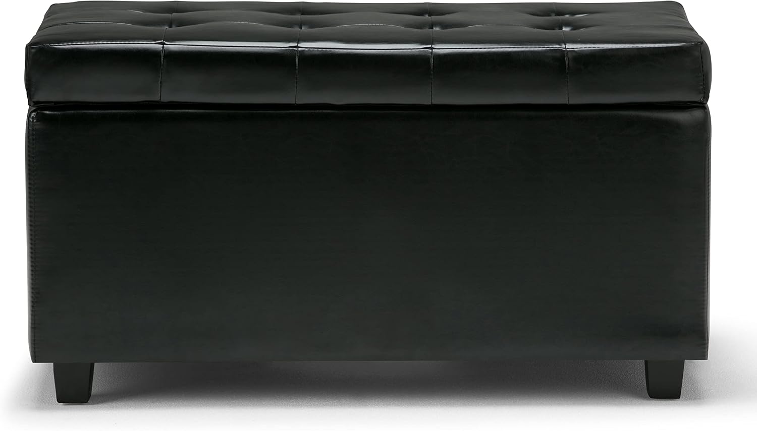 SIMPLIHOME Cosmopolitan Storage Ottoman - 34 inch Wide Upholstered Vegan Leather Rectangle Storage Ottoman Bench in Midnight Black, Transitional Tufted Ottoman for Living Room with Lift-Up Lid