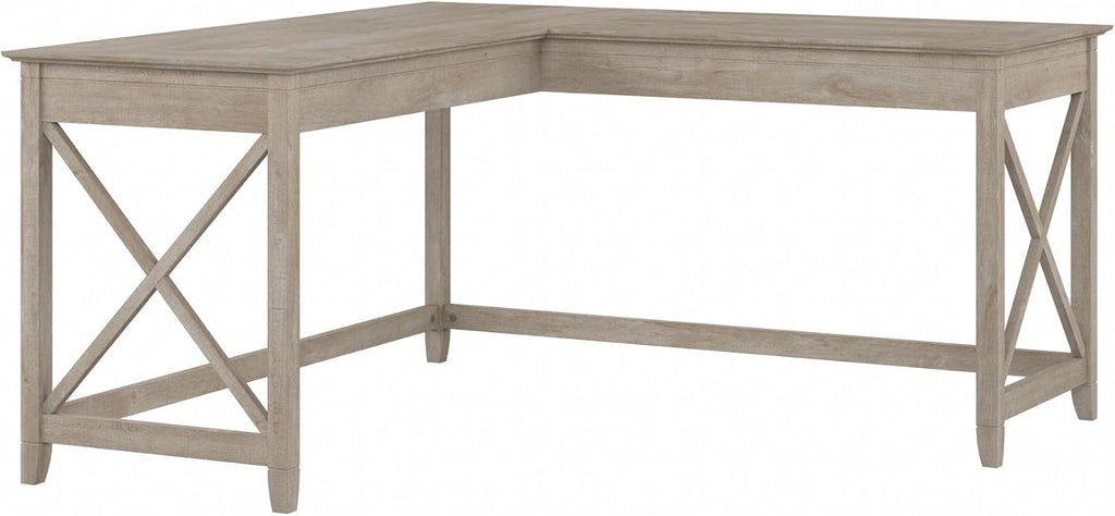 Bush Home Key West 60W Modern Farmhouse L Shaped Desk in Washed Gray, 60-Inch Corner Computer Table for Home Office Workspace