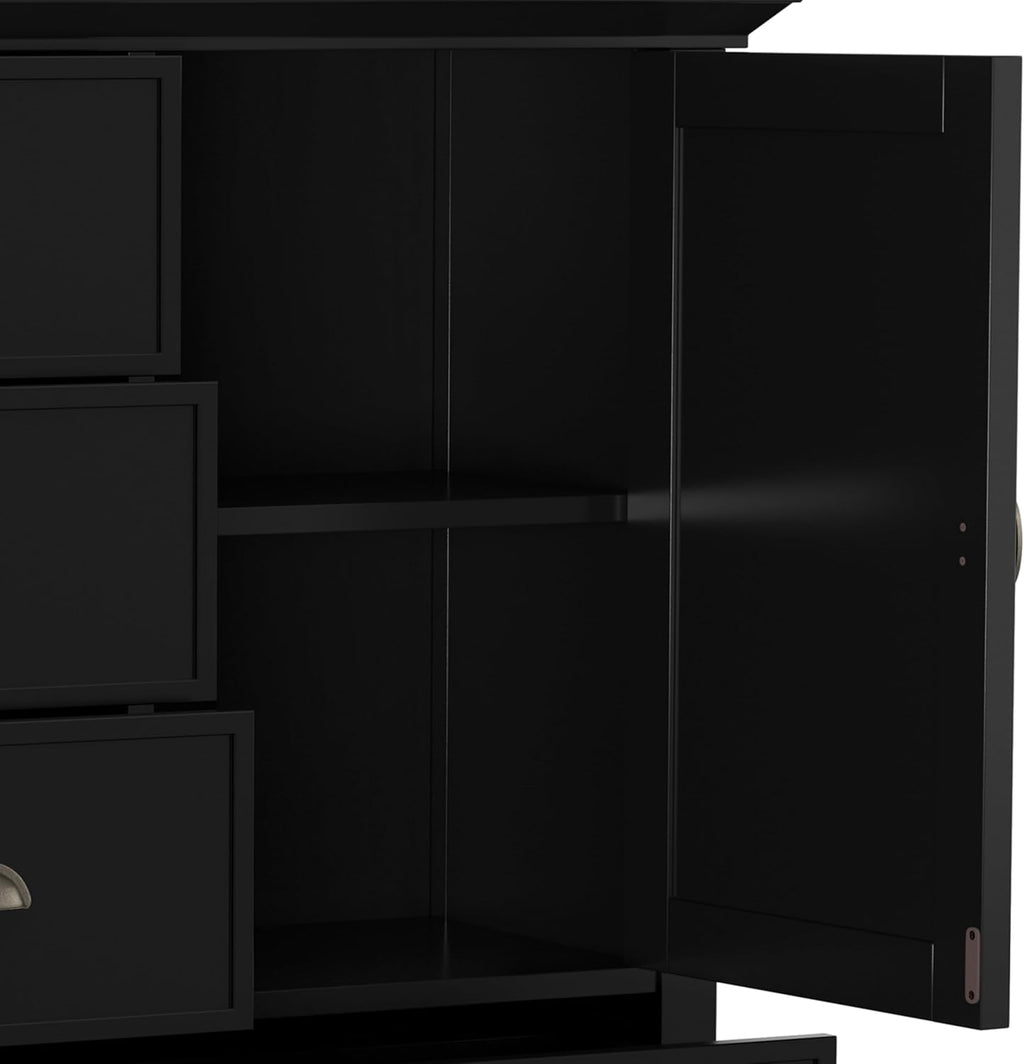 SIMPLIHOME Redmond Storage Cabinet - 39 inch Wide Solid Wood Medium Storage Cabinet in Black, Transitional Accent Cabinet for Entryway or Living Room with 4 Drawers and Cabinet Storage