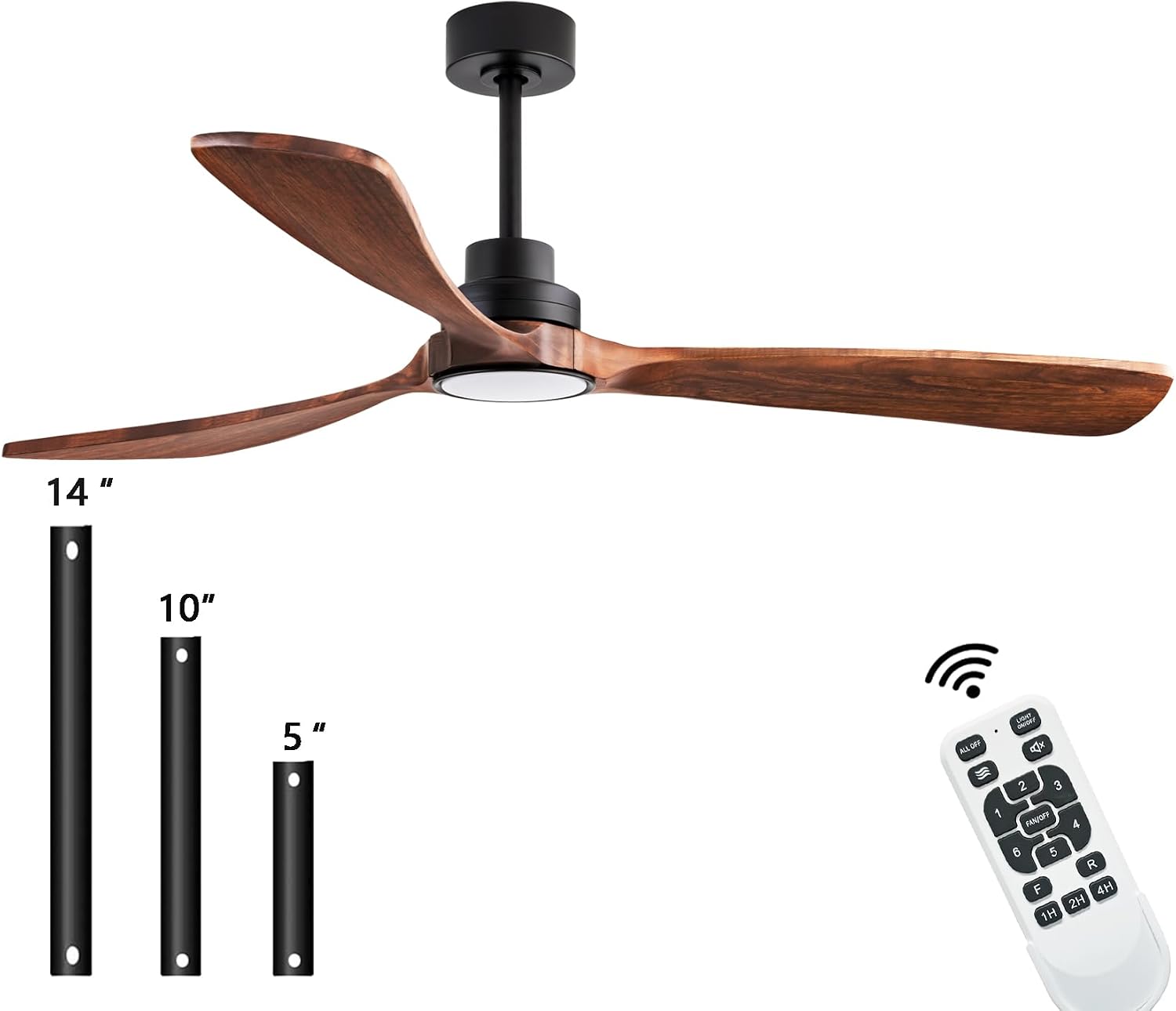 60' Ceiling Fans with Lights with Remote Control, Indoor Outdoor Wooden Ceiling Fan with 3 Wooden Blades for Patio, Living Room, Office, Farmhouse, etc. (Black + Walnut)…