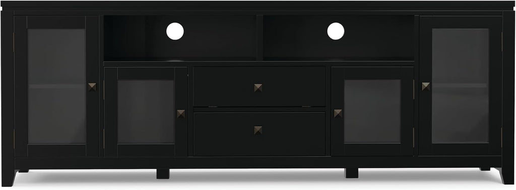 SIMPLIHOME Cosmopolitan TV Stand - 72 inch Wide Solid Wood Media Console in Black, Contemporary Entertainment Center for Living Room for TVs up to 80 Inches with Drawers and Cable Management