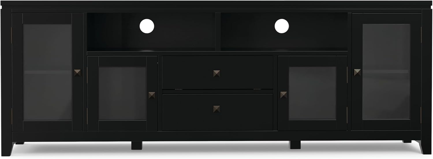 SIMPLIHOME Cosmopolitan TV Stand - 72 inch Wide Solid Wood Media Console in Black, Contemporary Entertainment Center for Living Room for TVs up to 80 Inches with Drawers and Cable Management