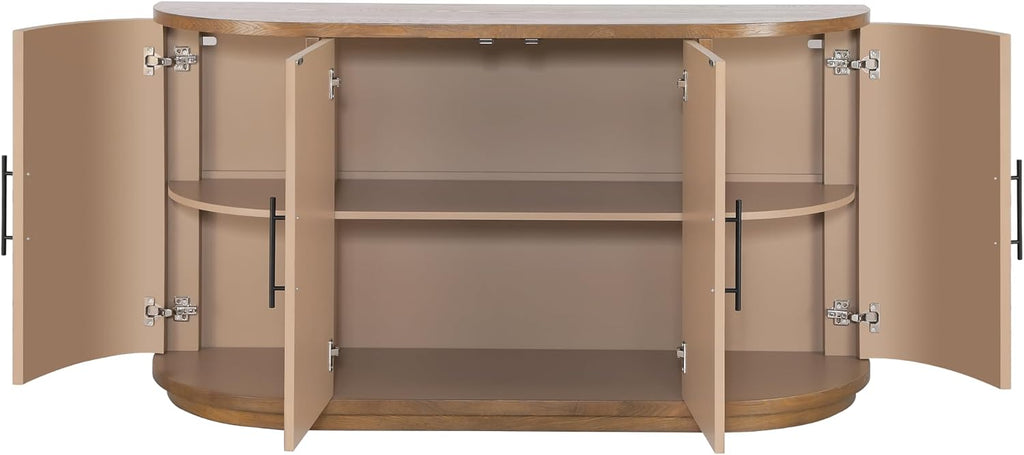 Christopher Knight Home Tian Modern Wooden Kitchen Sideboard Cabinet with Metal Handles, Living Room Storage Cabinet with Shelves, Spacious Dining Room Cupboard with 4 Doors, Curved Form, Natural