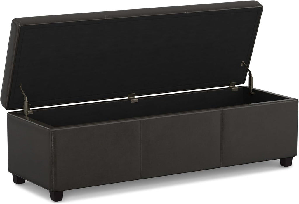SIMPLIHOME Avalon Extra Large Storage Ottoman Bench - 54 inch Wide Upholstered Vegan Leather Rectangular Lift-Top Ottoman in Tanners Brown, Contemporary Bench for Living Room with Hidden Storage