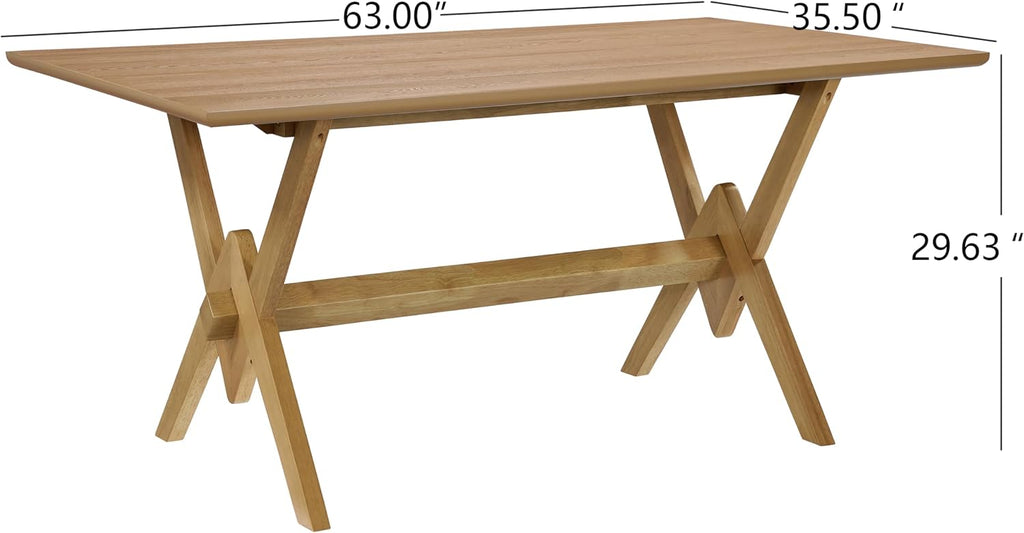 Christopher Knight Home Hiro 63 Inch Dining Table for 6 People, Modern Farmhouse Kitchen Table with Double V Legs, Wooden Rectangular Kitchen and Dining Room Furniture, Home Office, Natural