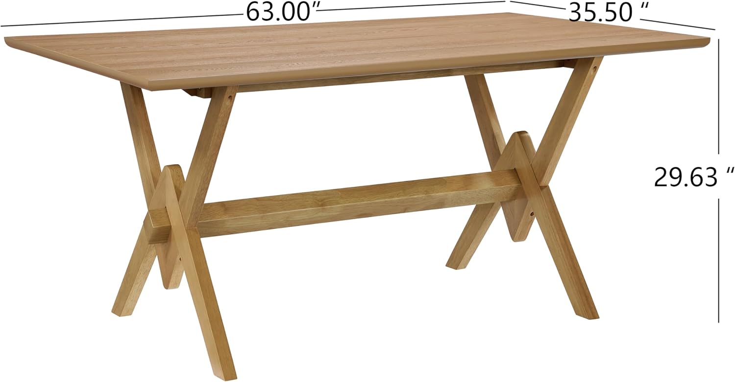 Christopher Knight Home Hiro 63 Inch Dining Table for 6 People, Modern Farmhouse Kitchen Table with Double V Legs, Wooden Rectangular Kitchen and Dining Room Furniture, Home Office, Natural
