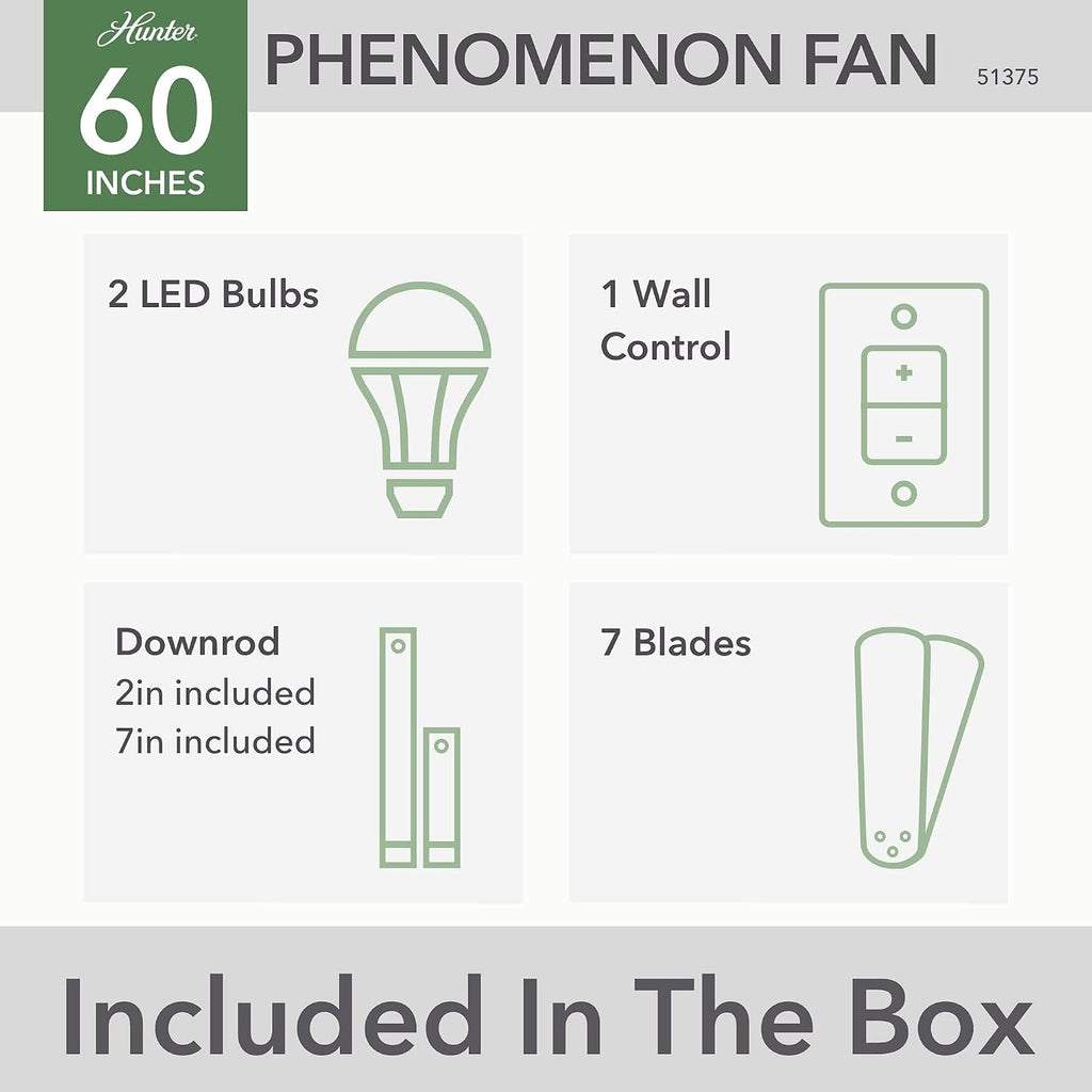 Hunter 60 inch WiFi Phenomenon Matte White Ceiling Fan with LED Light Kit and Wall Control