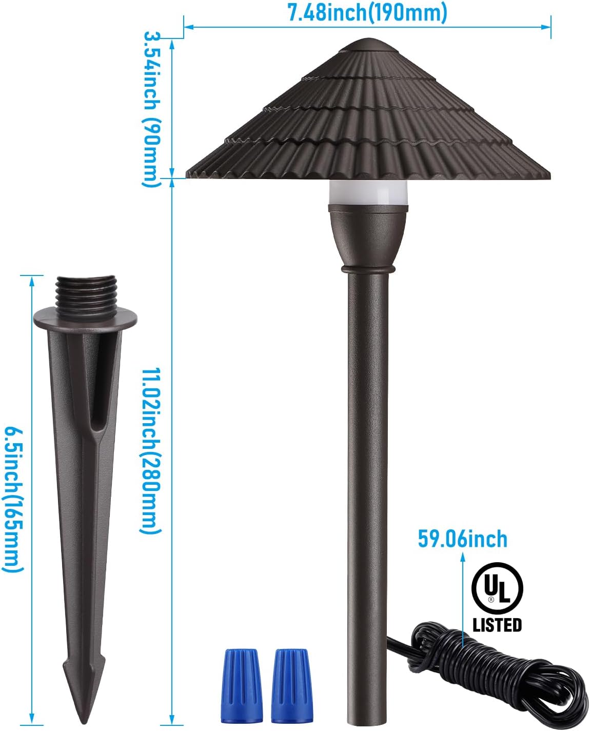 LEONLITE 12-Pack LED Low Voltage Landscape Lights, 3W Cast-Aluminum 12-24V Pathway Light, 4000K Cool White Waterproof Path Lights, ETL Listed Landscape Lighting Wired for Yard Lawn, Bronze