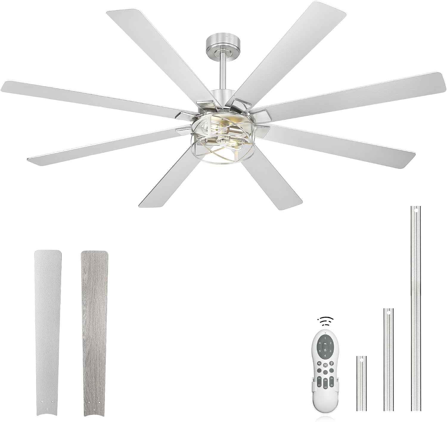 YOUKAIN Ceiling Fans with Lights, 72 Inch Farmhouse Ceiling Fan with Light and Remote, 8-Reversible, Brushed Nickel Finish, Indoor/Outdoor Ceiling Fans for Living Room, Bedroom, 72-YJ632-BNW