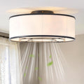 Caged Low Profile Ceiling Fans with Lights, Bladeless Ceiling Fan with lights Remote, Flush Mount Modern Enclosed with 6 Speeds for Bedroom, Kitchen (Black)