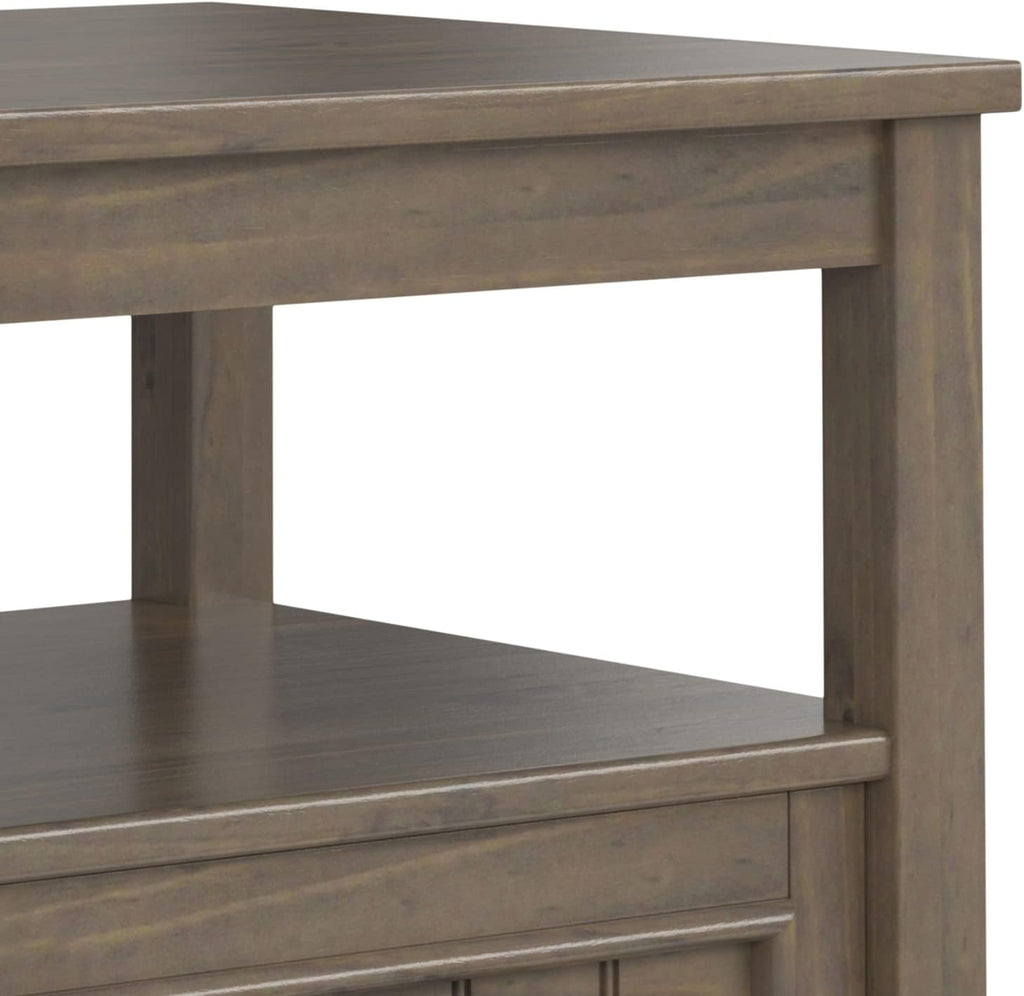 SIMPLIHOME Lev End Table - 20 inch Wide Solid Wood Accent Table with Bottom Storage Drawer and Open Shelf in Smoky Brown, Transitional Nightstand or Lamp Stand for Living Room or Bedroom