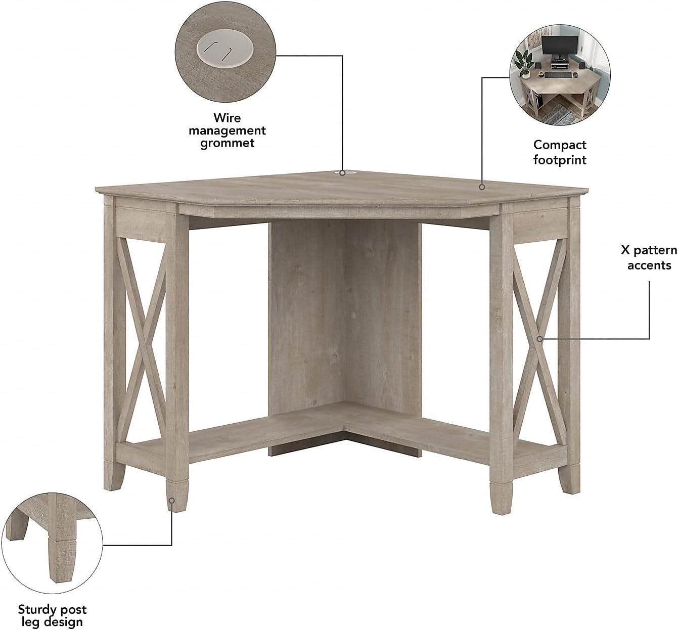 Bush Home Key West Small Corner Desk in Washed Gray