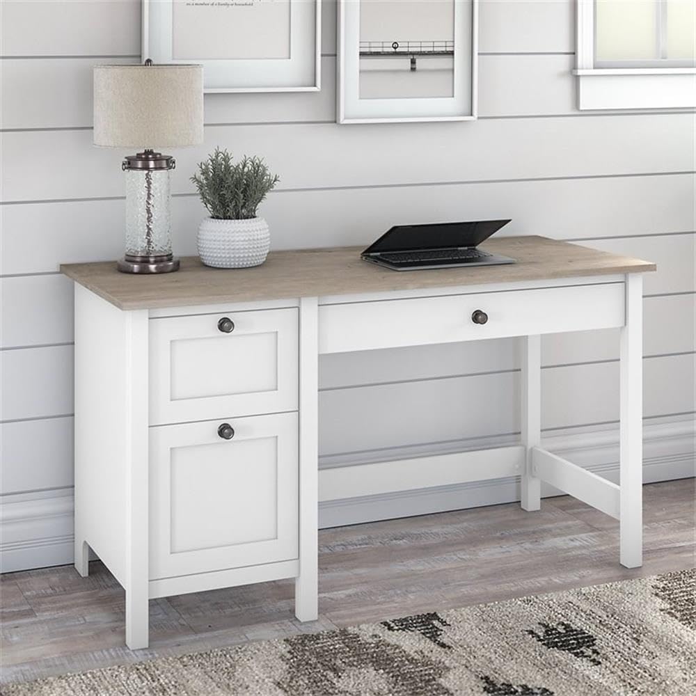 Bush Furniture Mayfield 54W Computer Desk with Drawers in Pure White and Shiplap Gray| Table and Storage for Home Office Workspace