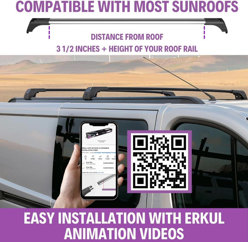ERKUL Roof Rack Cross Bars for BMW X1 U11 2023-2026 | Anti-Theft Lock Aluminum Crossbars for Rooftop, Cargo Carrier, Luggage, Kayak, Canoe, Bike | Black