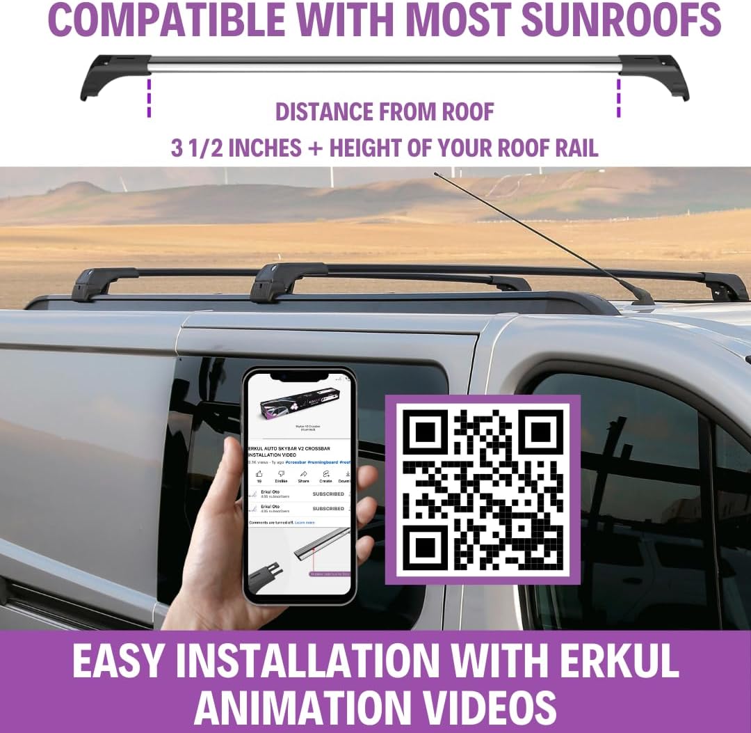 ERKUL Roof Rack Cross Bars for Mazda CX-50 CX50 2023-2026 | Aluminum Crossbars with Anti Theft Lock for Rooftop | Compatible with Flush Rails - Black