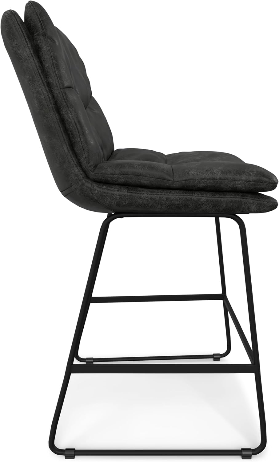 SIMPLIHOME Danika Counter Stools (Set of 2) - 24 Inch Seat Height Upholstered Metal Kitchen Seats in Distressed Charcoal Grey Vegan Faux Leather, Mid Century Seating with Tufted Design and Footrest