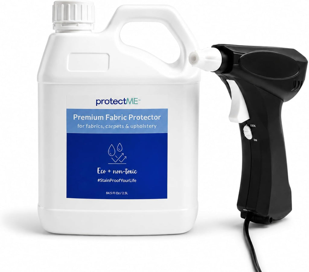 protectME Fabric Protector and Stain Resistant Spray - Upholstery Fabric Spray for Stain Guard for Carpet, Shoes, Couch, Sofa - Non Toxic Water Based Furniture Protector - 84.5 Fl. Oz. +Sprayer