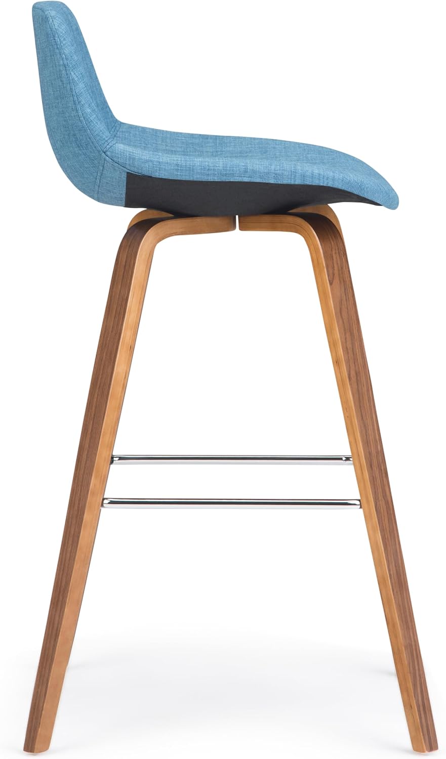 SIMPLIHOME Randolph Counter Stools (Set of 2) - 28 Inch Seat Height Upholstered Bentwood Bar Stools in Medium Blue Linen Look Fabric, Mid Century Modern Seating with Curved Backrest and Footrest