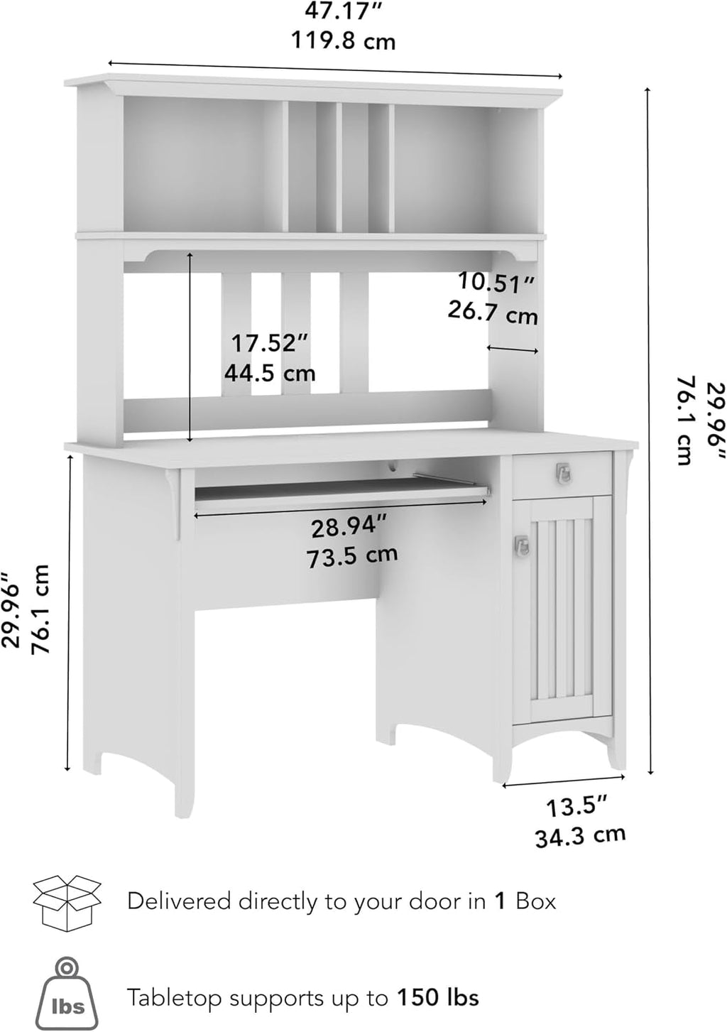 Bush Home Salinas Small Computer Desk with Hutch in Antique White