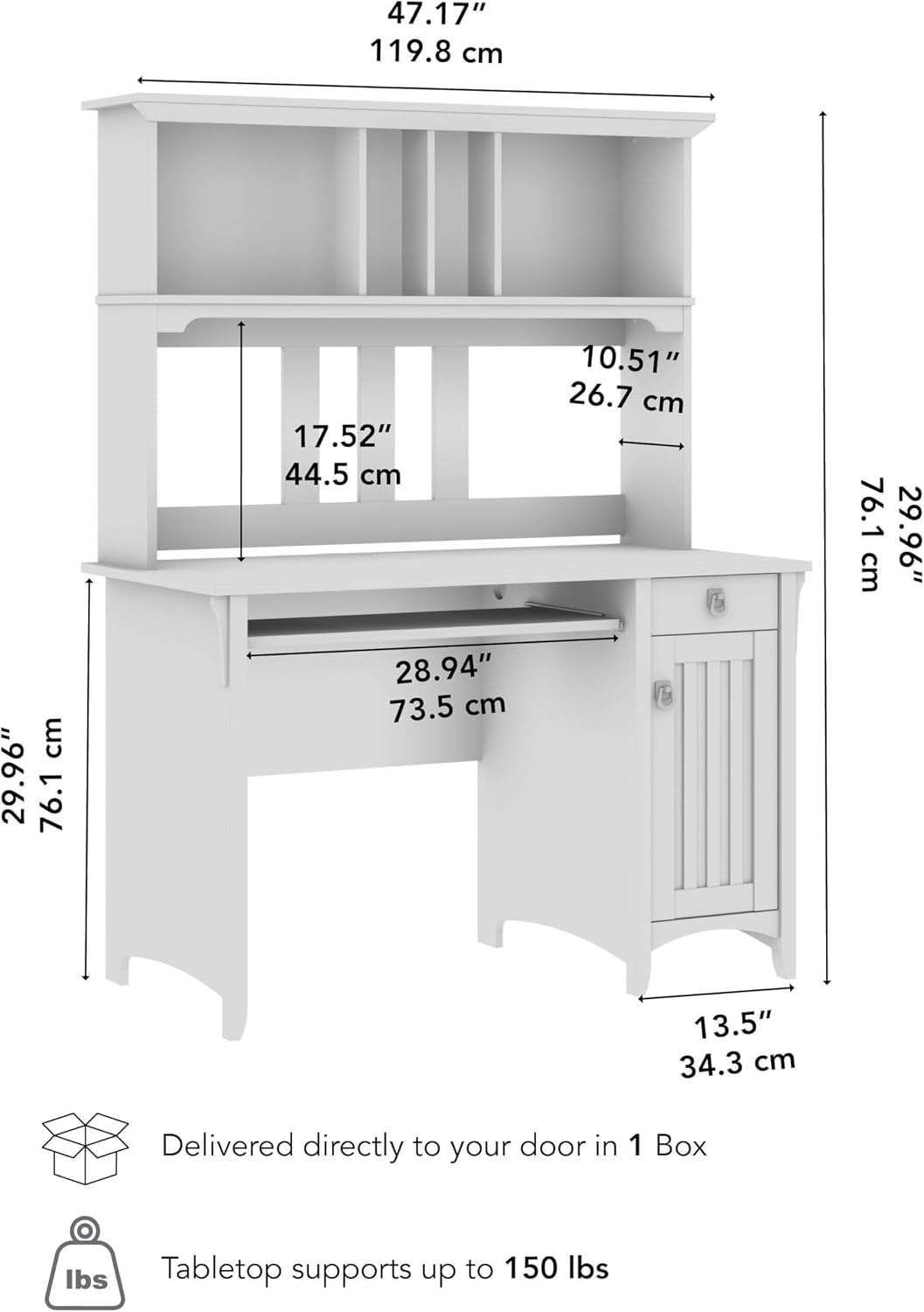 Bush Home Salinas Small Computer Desk with Hutch in Antique White