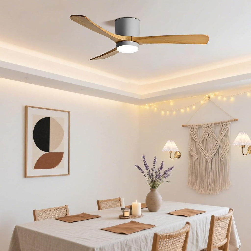 48' Quiet Ceiling Fan with LED Lights - 6 Speed Remote, 3 Color Temperatures, Modern Wood Flush Mount Ceiling Fans for Bedroom, Living Room, Dining Room