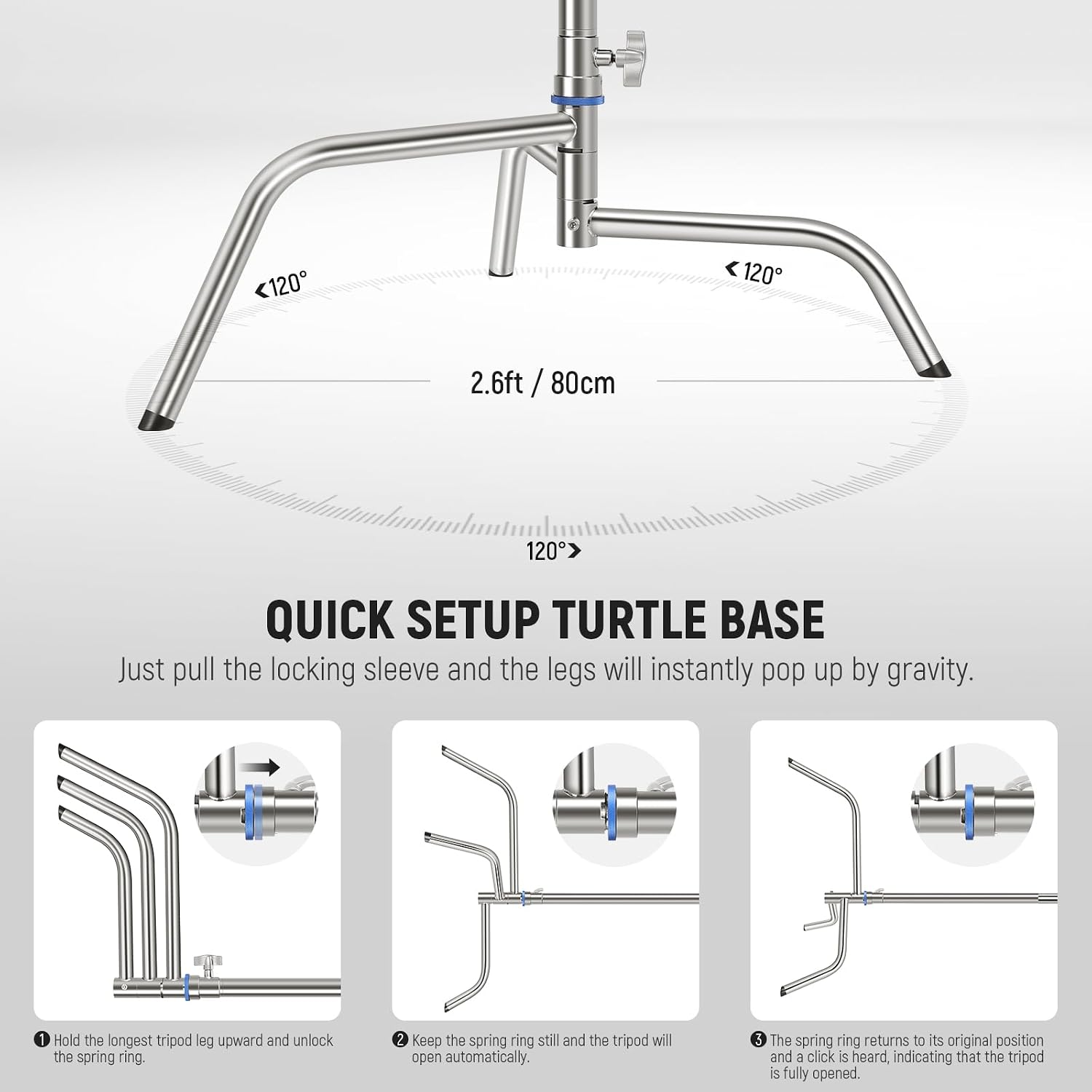 NEEWER 10.5ft Stainless Steel Heavy Duty C Stand with Boom Arm, Quick Setup Base, Thicker Center Rod Max Load 44lb/20kg, Photography Light Stand with 4.2ft Holding Arm for Monolight Softbox, SC320Q