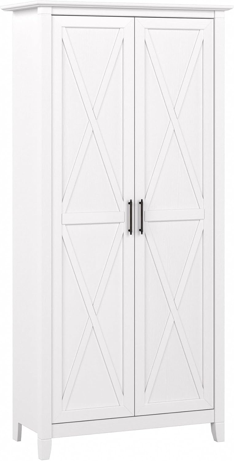 Bush Home Key West Tall Storage Cabinet with Doors in Pure White Oak