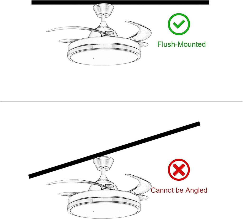 Retractable Ceiling Fan with Lights, 42' Fandelier, Black and Gold Bluetooth Ceiling Fan, Invisible Blades, Dimmable Chandelier Ceiling Fan with Remote Control