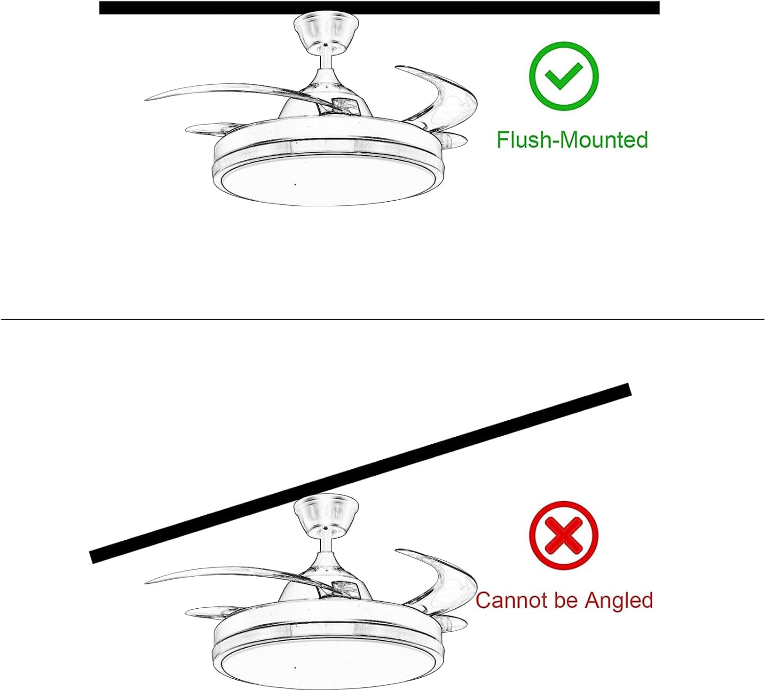 Retractable Ceiling Fan with Lights, 42' Fandelier, Black and Gold Bluetooth Ceiling Fan, Invisible Blades, Dimmable Chandelier Ceiling Fan with Remote Control