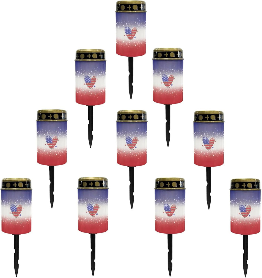 Solar Pathway Lights Outdoor Waterproof Garden Stake Lights US Flag Love Heart LED Lantern Warm White Landscape Lighting for Yard Patio Driveway Solar Powered Fairy Lights Spotlight