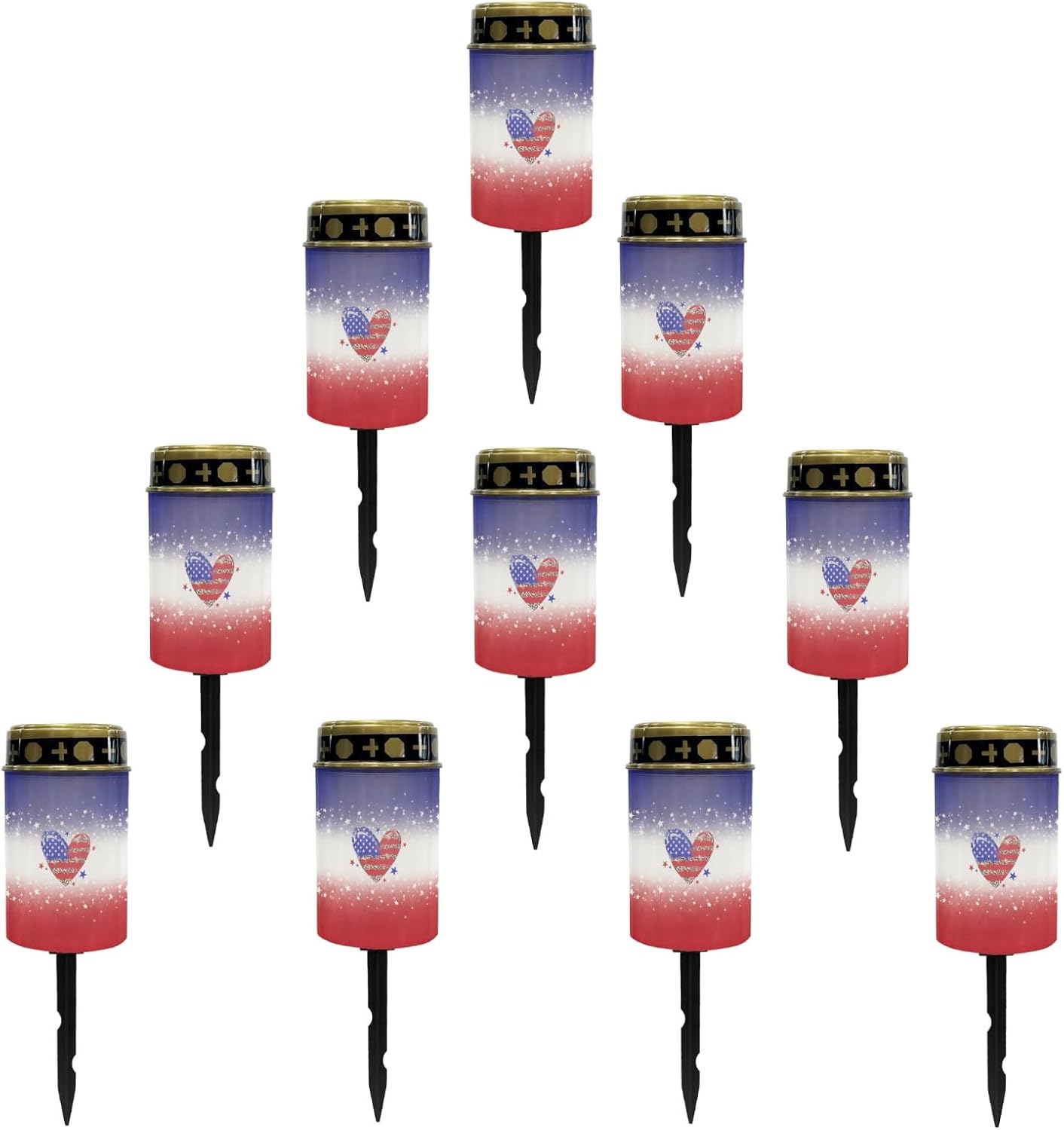 Solar Pathway Lights Outdoor Waterproof Garden Stake Lights US Flag Love Heart LED Lantern Warm White Landscape Lighting for Yard Patio Driveway Solar Powered Fairy Lights Spotlight