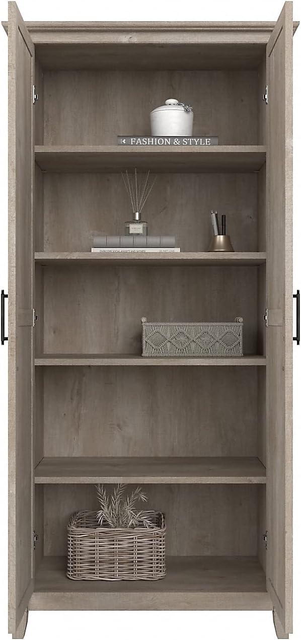 Bush Home Key West Tall Storage Cabinet with Doors in Washed Gray
