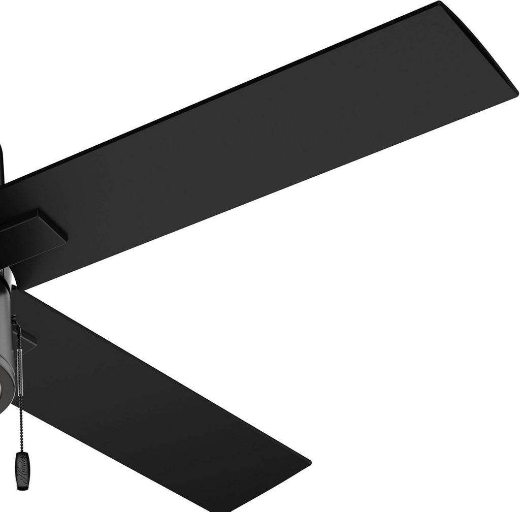 Hunter 52 inch Indoor Ceiling Fan with LED Light - Black Ceiling Fan with Pull Chain, For Bedroom, Living Room, or Kitchen, Standard Mount, No Remote, 4 Blades - Beck 54215, Matte Black