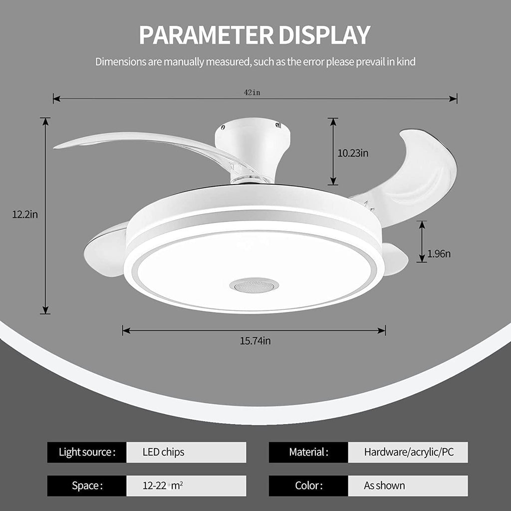 42in retractable ceiling fan with lights remote control,RGB color changing Bluetooth Ceiling Fan With Speaker Low Profile Modern Flush Mount for Bedroom, Living Room fandelier