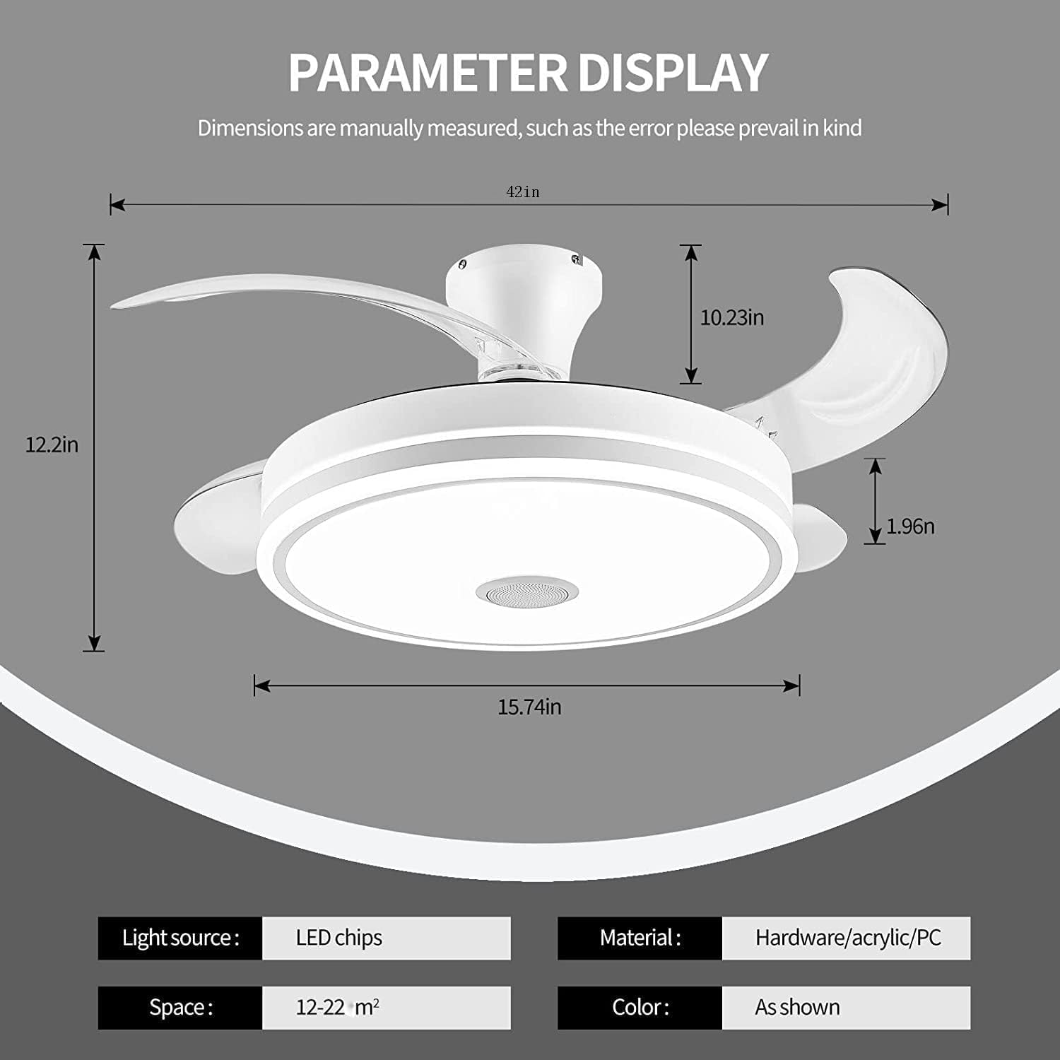 42in retractable ceiling fan with lights remote control,RGB color changing Bluetooth Ceiling Fan With Speaker Low Profile Modern Flush Mount for Bedroom, Living Room fandelier