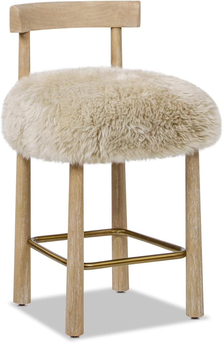 Jennifer Taylor Home Arden 27.5 Genuine Fur Counter Height Bar Stool, Natural Blonde Genuine Fur