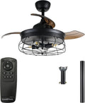 Parrot Uncle Ceiling Fans with Lights and Remote Black Bedroom Ceiling Fan with Light and Retractable Blades, 36 Inch