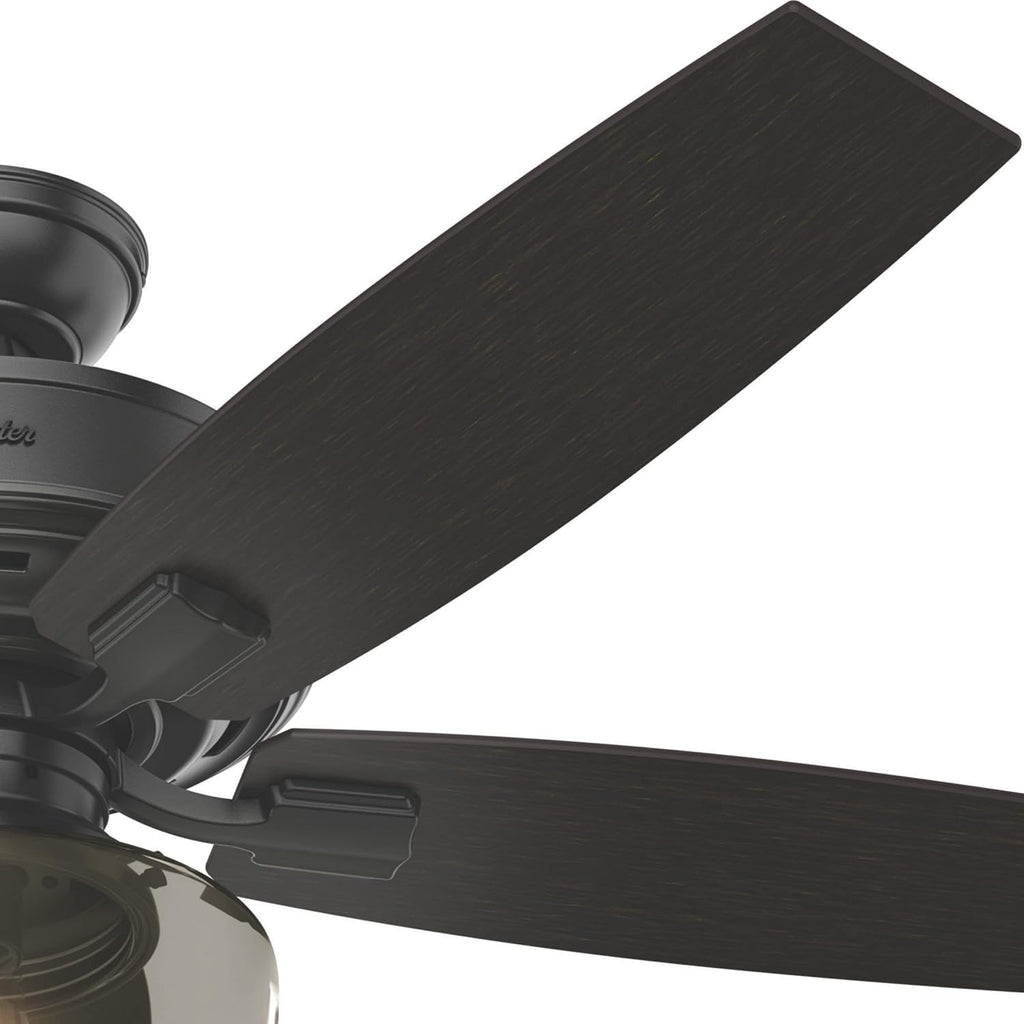 Hunter 52 inch Indoor Ceiling Fan with LED Light and Remote Control - Standard Mount Black Ceiling Fan, 5 Blades, For Bedroom, Living Room, or Kitchen, Quiet - Bennett 54187, Matte Black