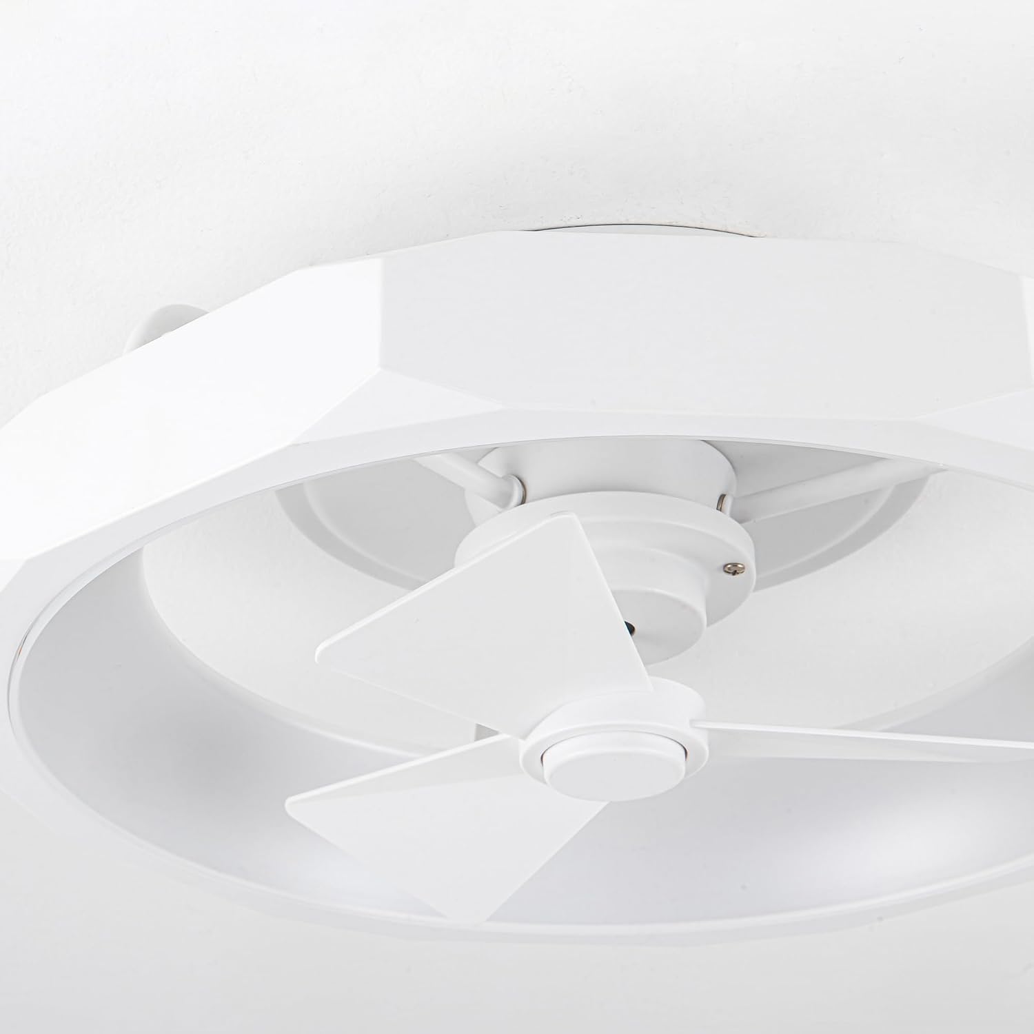 Parrot Uncle Low Profile Ceiling Fans with Lights and Remote, 20 Inch Bladeless Ceiling Fan for Bedroom Flush Mounted, Dimmable Light, Reversible DC Motor, Timer (White)