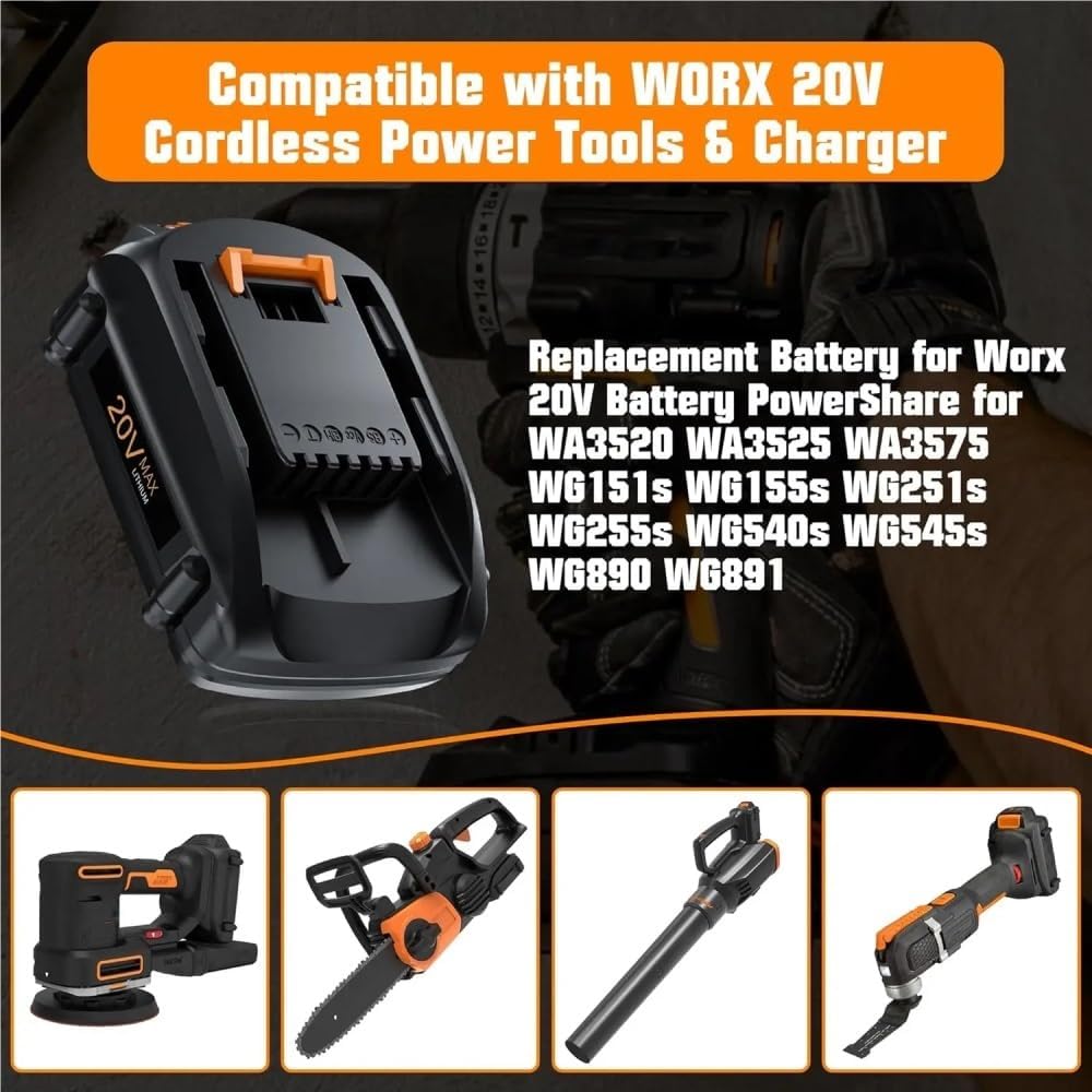 20V Replacement Lithium-Ion Battery Compatible with Worx WA3520 WA3525 WA3575 WG151s WG155s Cordless Power Angle Grinder Reciprocating Saw Tool Packs(4Pcs 4.0Ah)