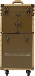 Rolling Makeup Case, Cosmetic Organizer Trolley Train Case with Keys, Large Storage Swivel Wheels Salon Barber Traveling Trunk for Make Up Hairstylists Nail Tech (Gold with 2Keys)