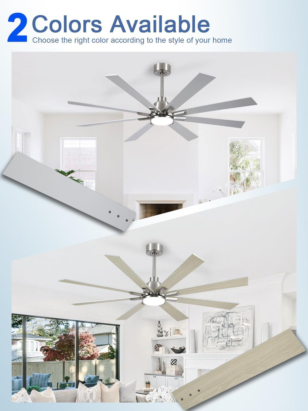 62 Inch Ceiling Fans with Lights and Remote, Pure Copper DC Motor Brushed Nickel Large Indoor/Outdoor Modern Industrial Ceiling Fan, Quiet, 6 Speed, 3CCT, for Patios Living Room Farmhouse Garage