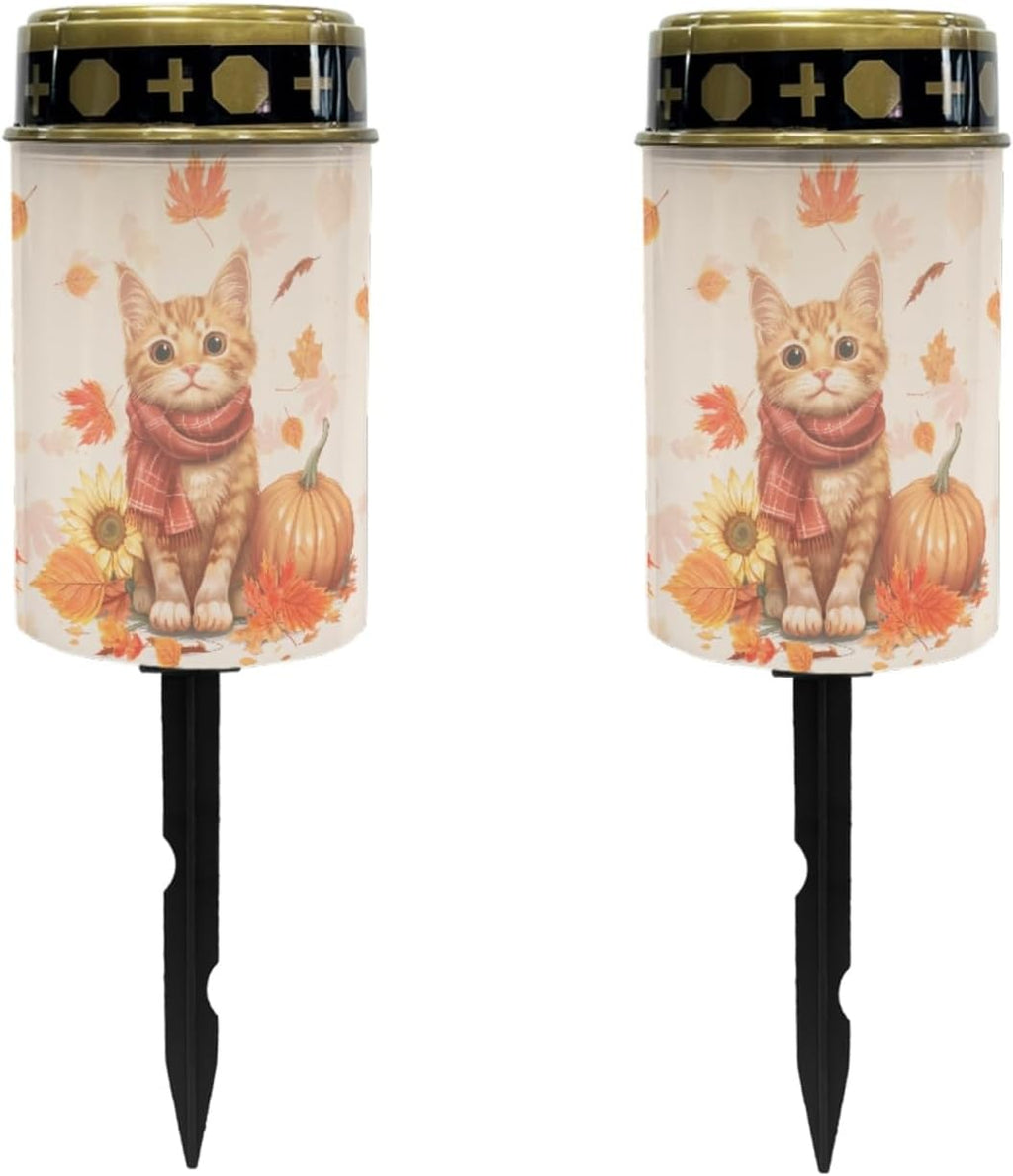 Thanksgiving Cat Solar Garden Lights Walkway Solar Lights Landscape Set of 10 Outdoor Waterproof Thanksgiving Decor Solar Pathway Lights Solar Walkway Lights Outdoor Table Lamp
