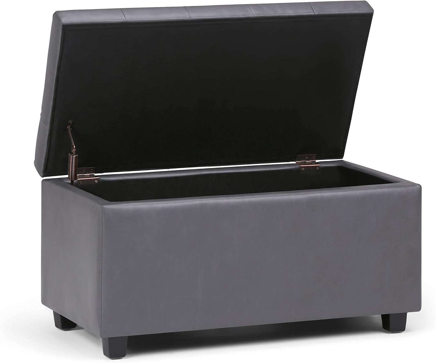 SIMPLIHOME Cosmopolitan Storage Ottoman - 34 inch Wide Upholstered Vegan Leather Rectangle Storage Ottoman Bench in Stone Grey, Transitional Tufted Ottoman for Living Room or Entryway with Lift-Up Lid