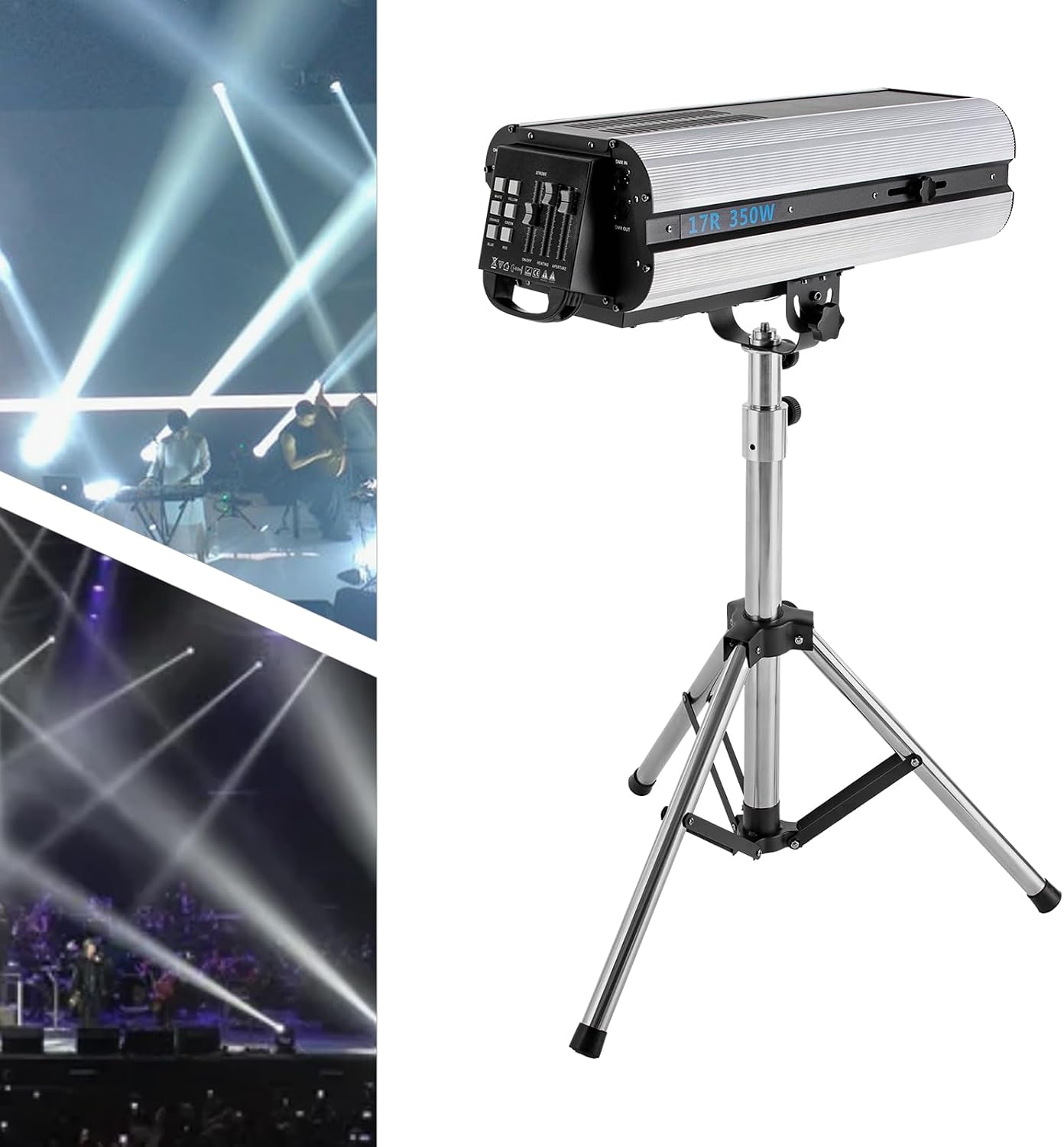 350W Stage Spotlight, LED Spotlight Follow Spot Light Manual Control Stage Light Adjustable Aperture DJ Wash Light with Stand, Professional Performance Lights for Party Disco Wedding
