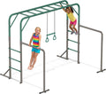 Hapfan Monkey Bars with Gymnastics Bars and Trapeze Swing, 400lbs Heavy Duty Metal Monkey Bar Set for Backyard, Weather-Resistant 3-in-1Outdoor Playset, Space-Smart Design