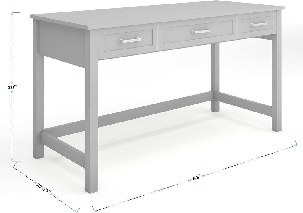 Martha Stewart Hutton Shaker Style Home Office Desk with 3 Drawers in Gray with Brushed Nickel Hardware