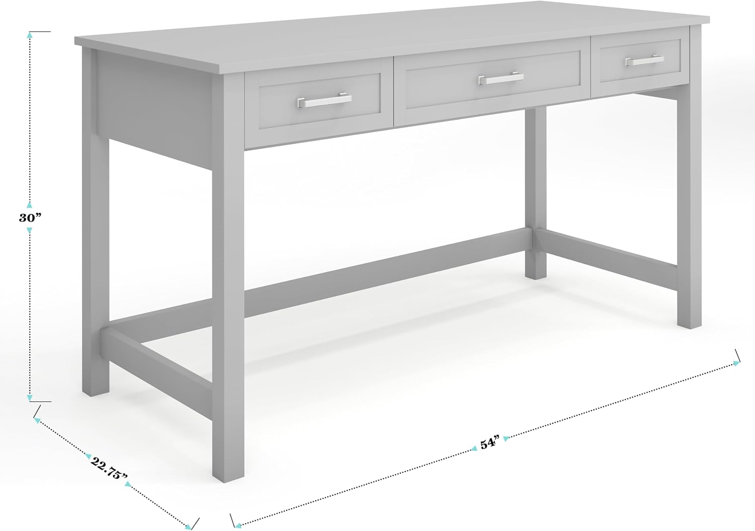 Martha Stewart Hutton Shaker Style Home Office Desk with 3 Drawers in Gray with Brushed Nickel Hardware